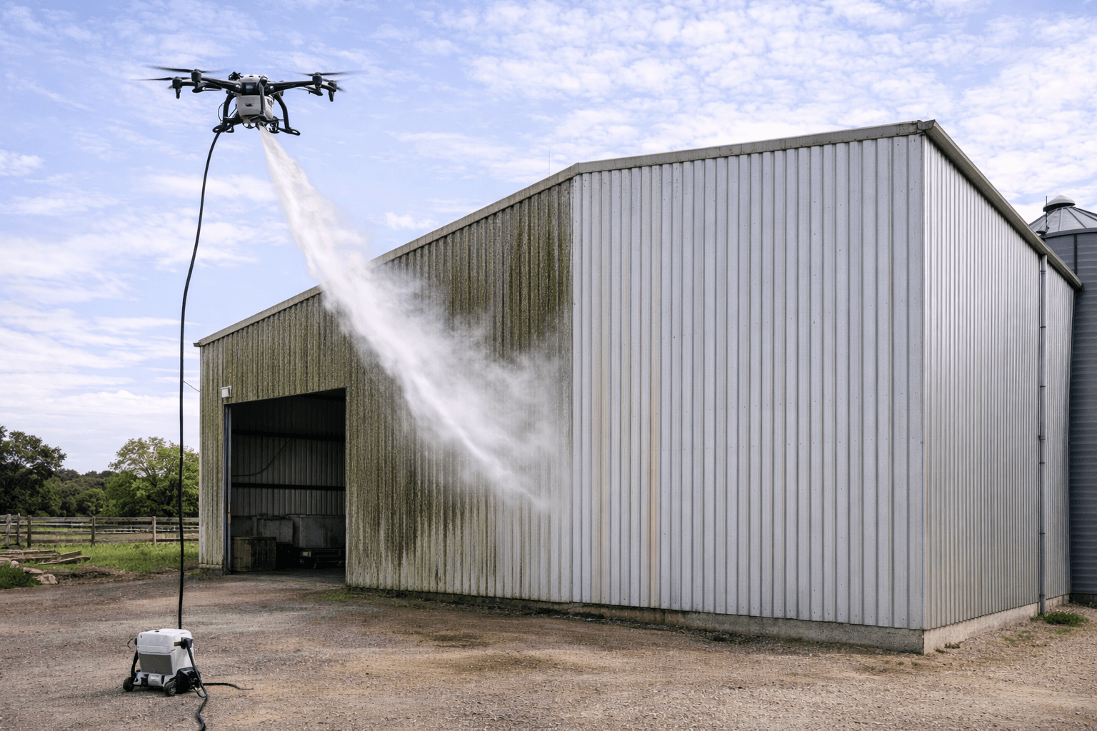 Nettoyage de façade agricole par drone