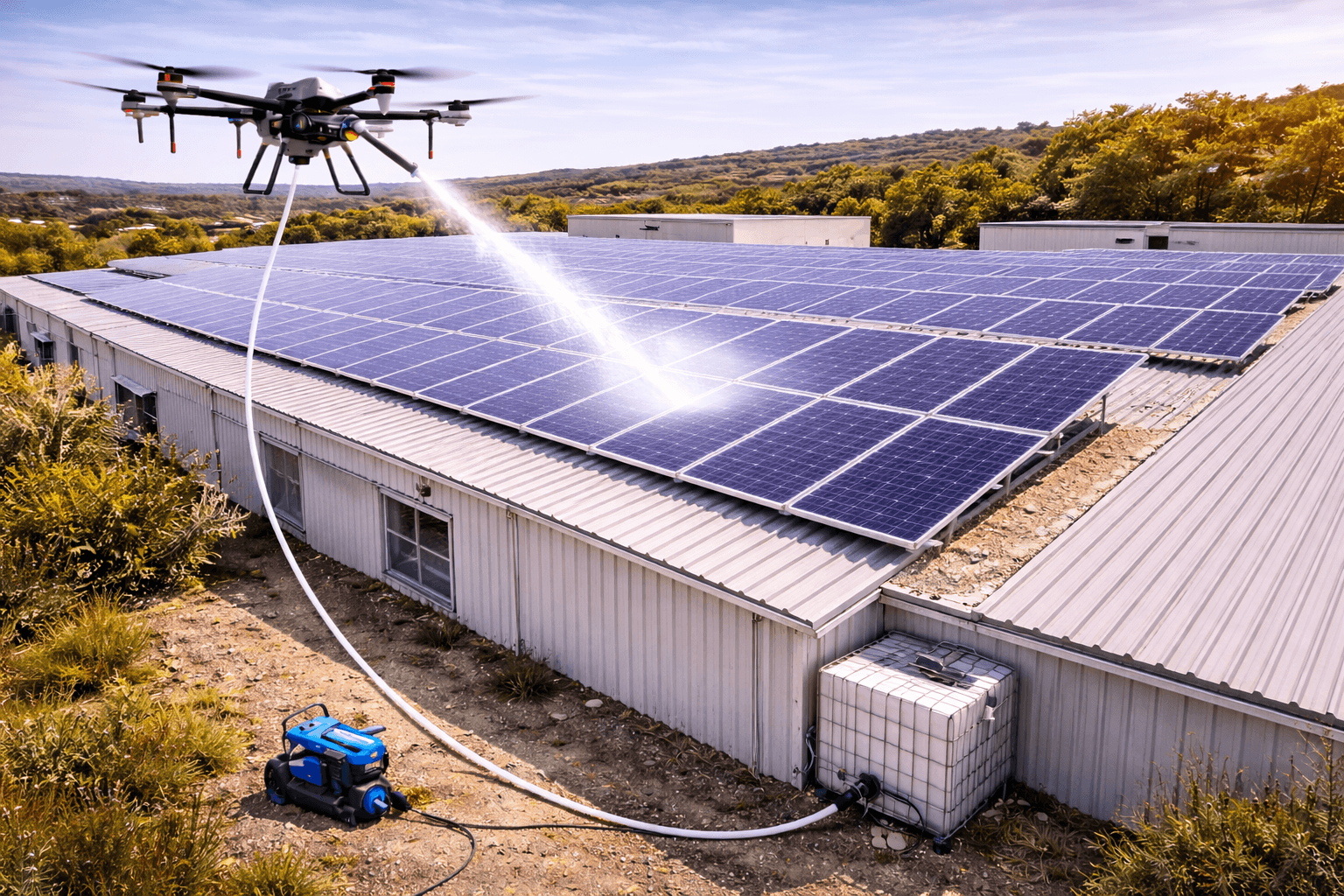 Nettoyage de centrales solaires par drone