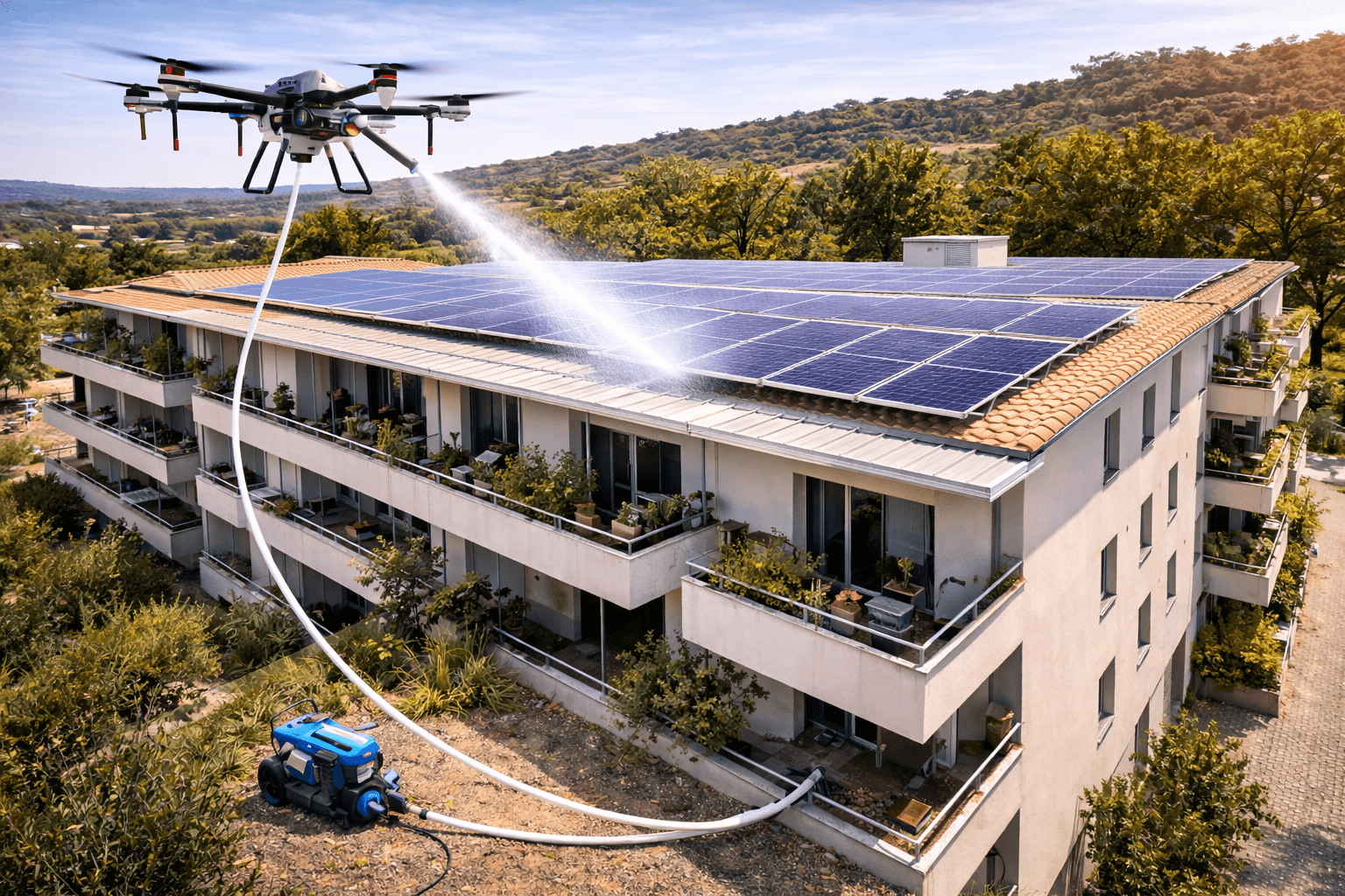 Nettoyage de panneaux solaires par drone (maison et immeuble)