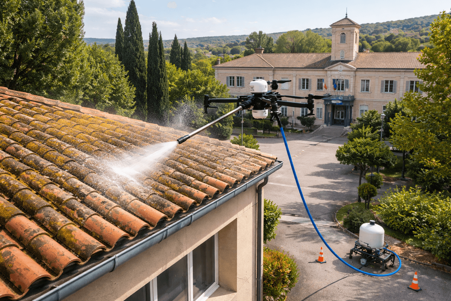 Nettoyage de toiture de bâtiments publics par drone