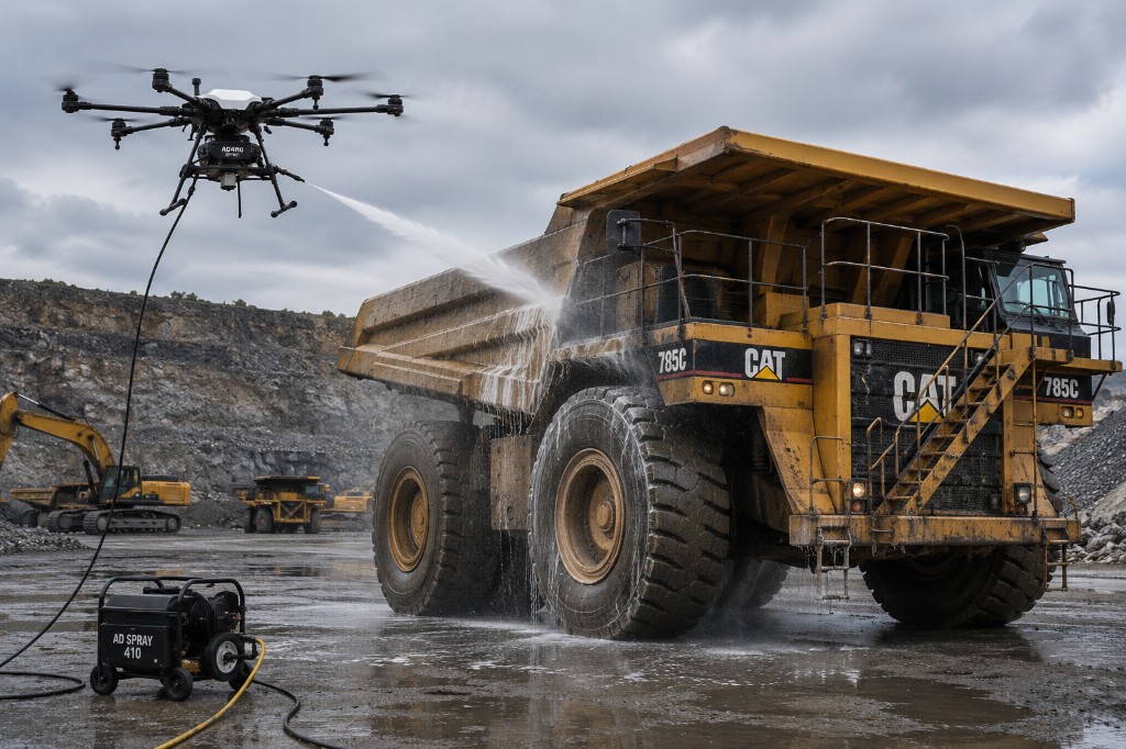 Nettoyage engins de chantier par drone
