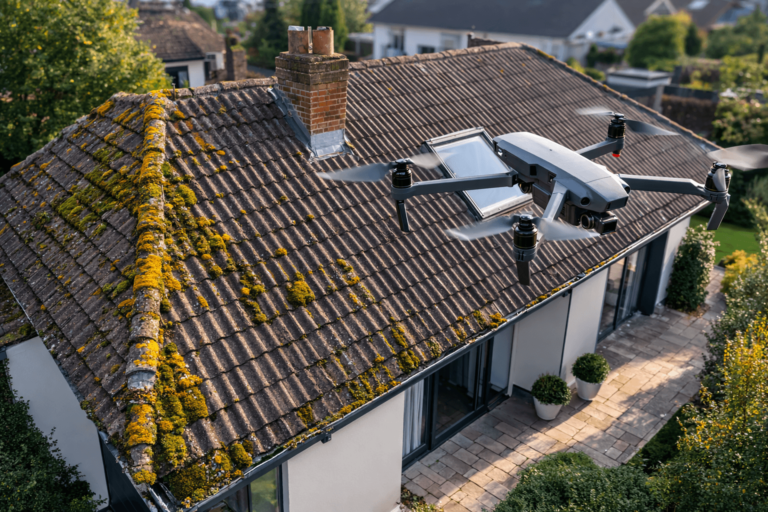Inspection de toiture par drone avant achat immobilier