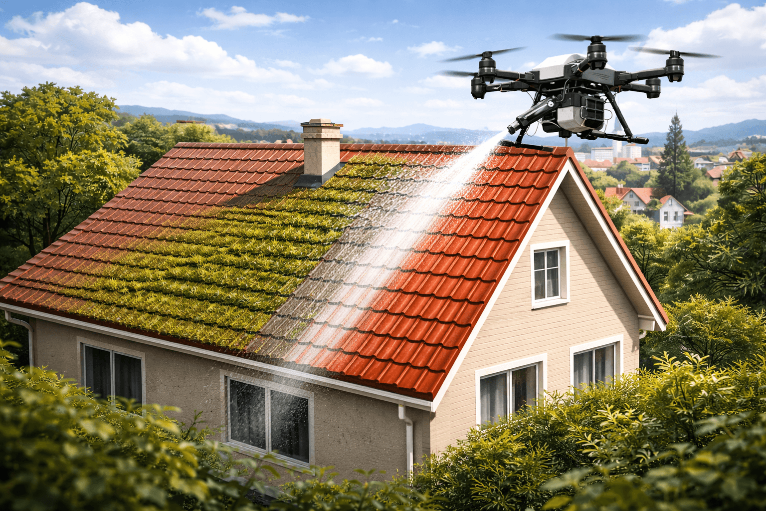 Nettoyage de toiture par drone