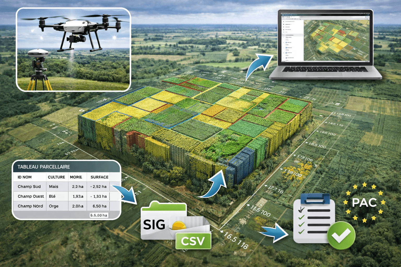 Modèle 3D agricole par drone : cartographie parcellaire, orthophoto et SIG