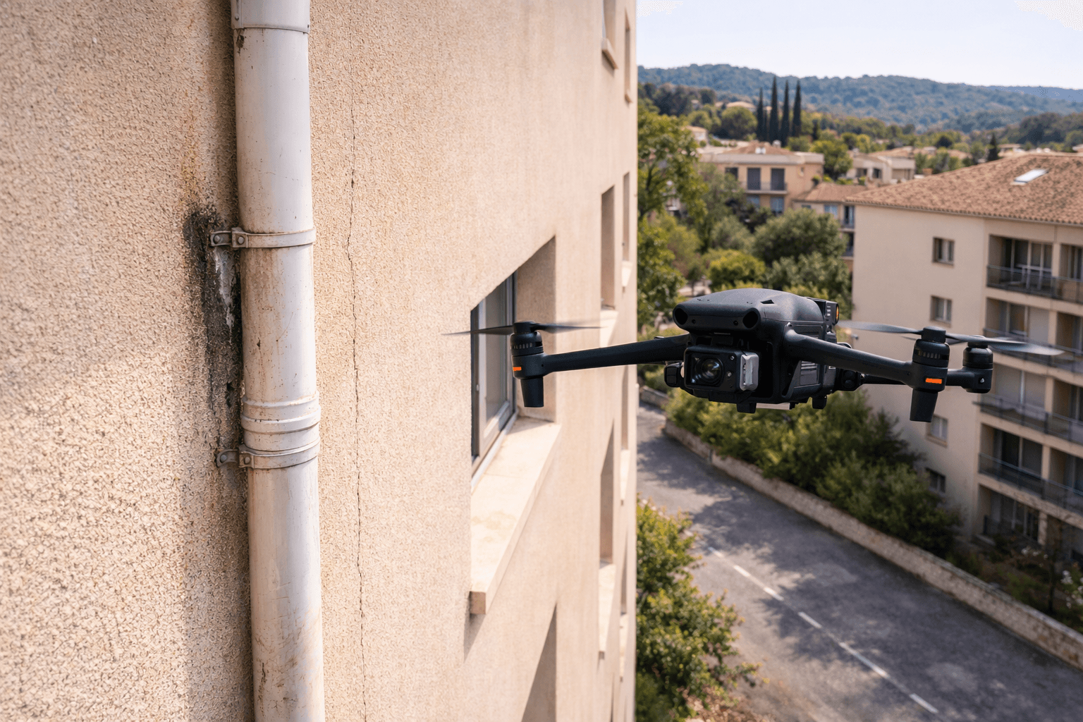 Inspection des descentes eaux pluviales par drone (chéneaux, gouttières, EP)