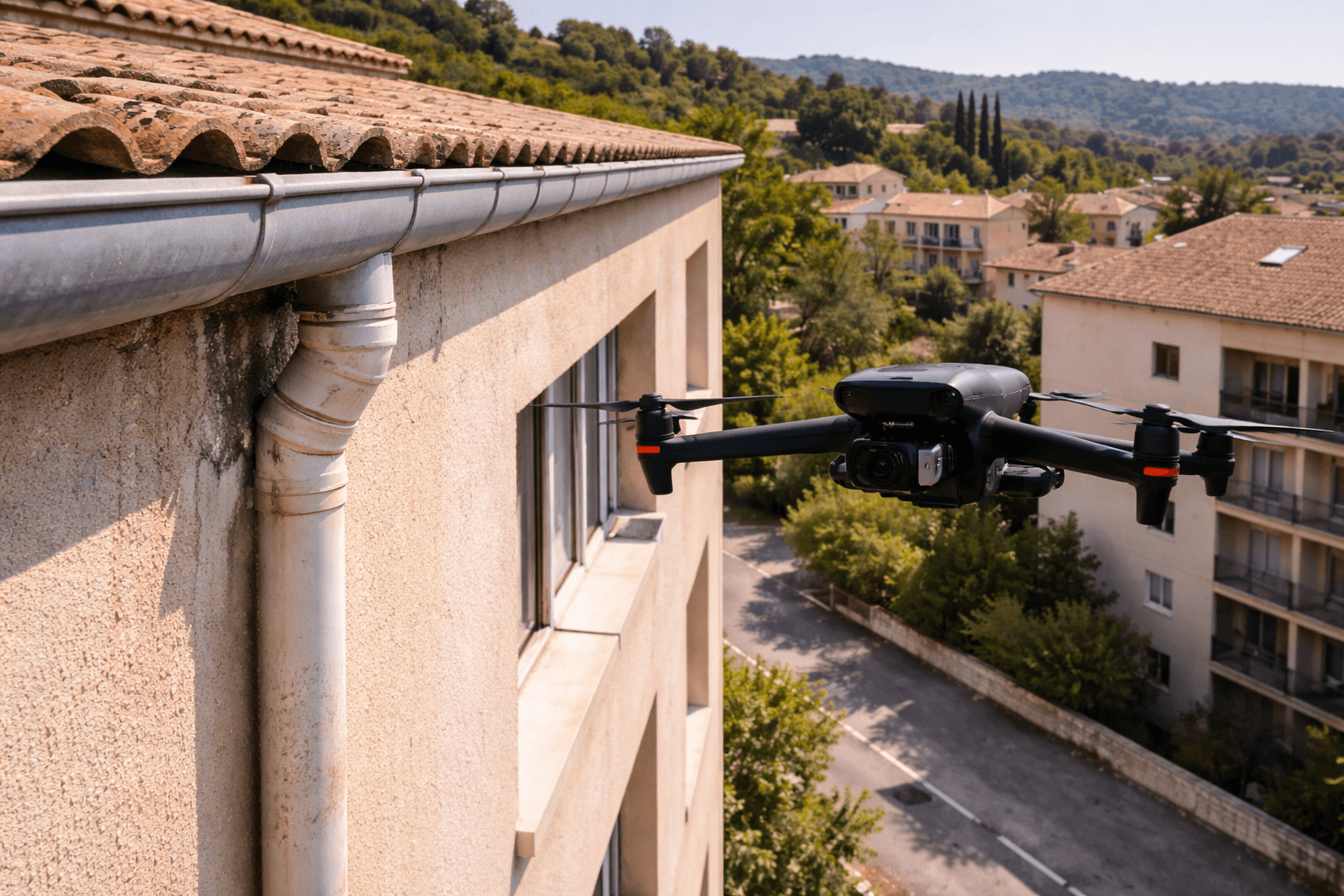 Inspection de gouttières et chéneaux en toiture par drone
