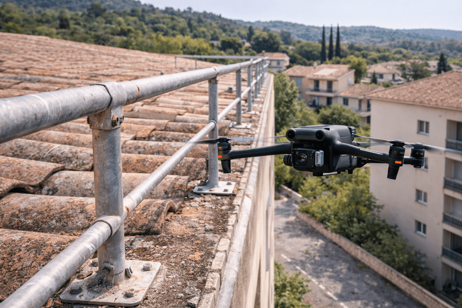 Inspection de garde-corps en toiture par drone (sécurité et conformité)