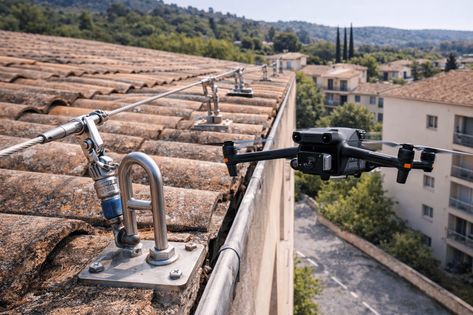 Inspection de lignes de vie en toiture et équipements de sécurité par drone