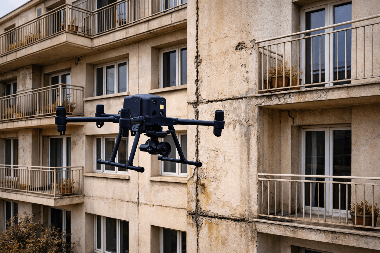 Inspection des joints de façade d'immeuble par drone (fissures, étanchéité, infiltration)