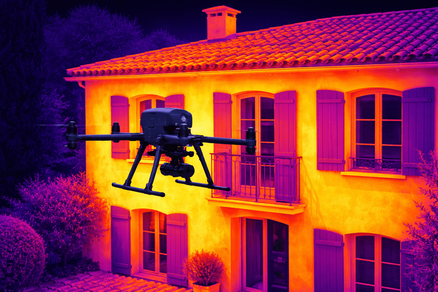 Analyse thermique de façade de maison par drone (thermographie infrarouge)