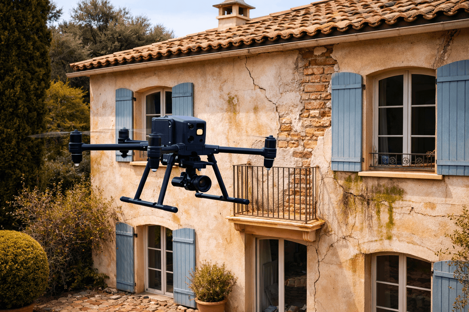 Inspection des joints de façade de maison par drone