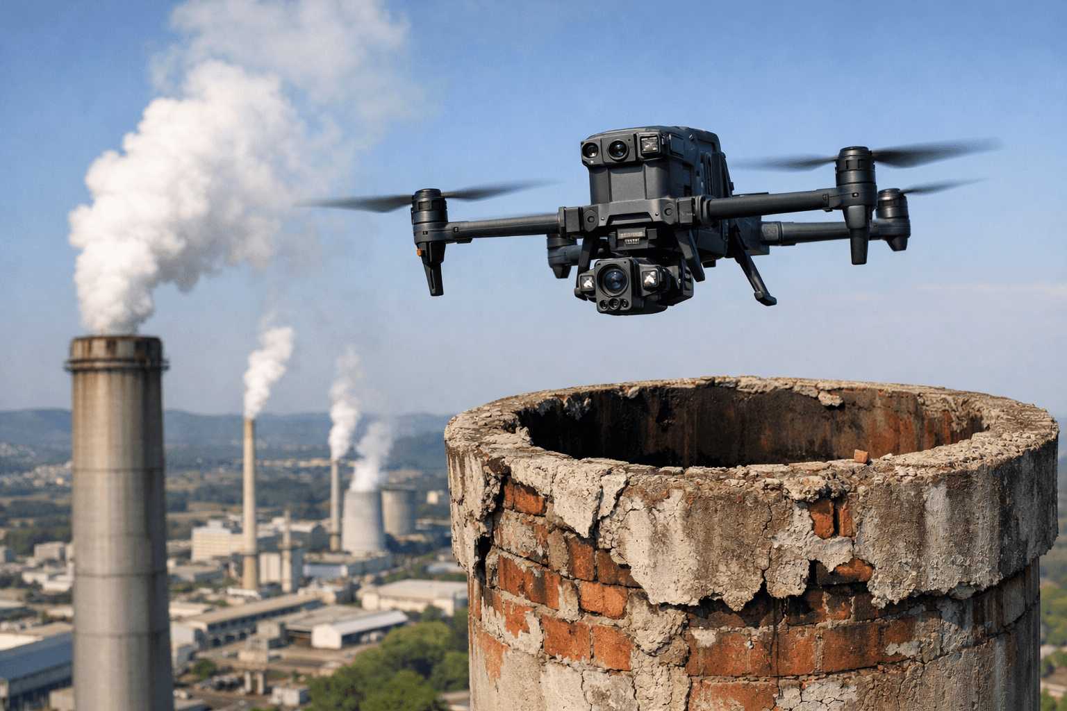 Inspection de cheminées industrielles par drone (conduits de fumée, structure et sécurité)