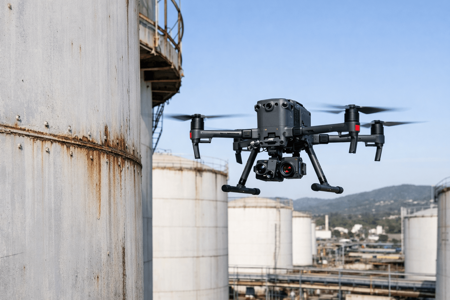 Inspection de cuves industrielles par drone (réservoirs, corrosion, structure)