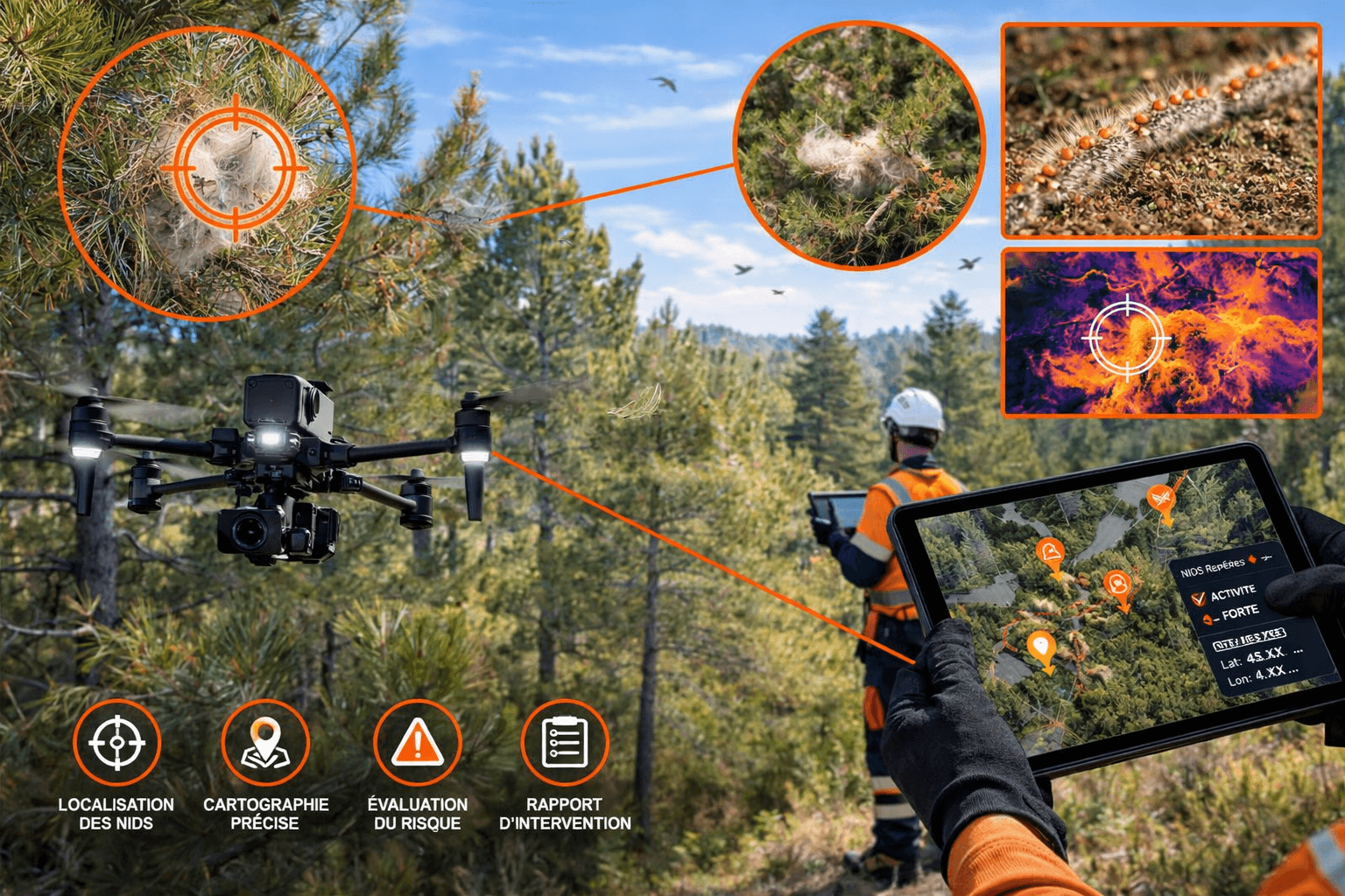 Chenilles processionnaires par drone