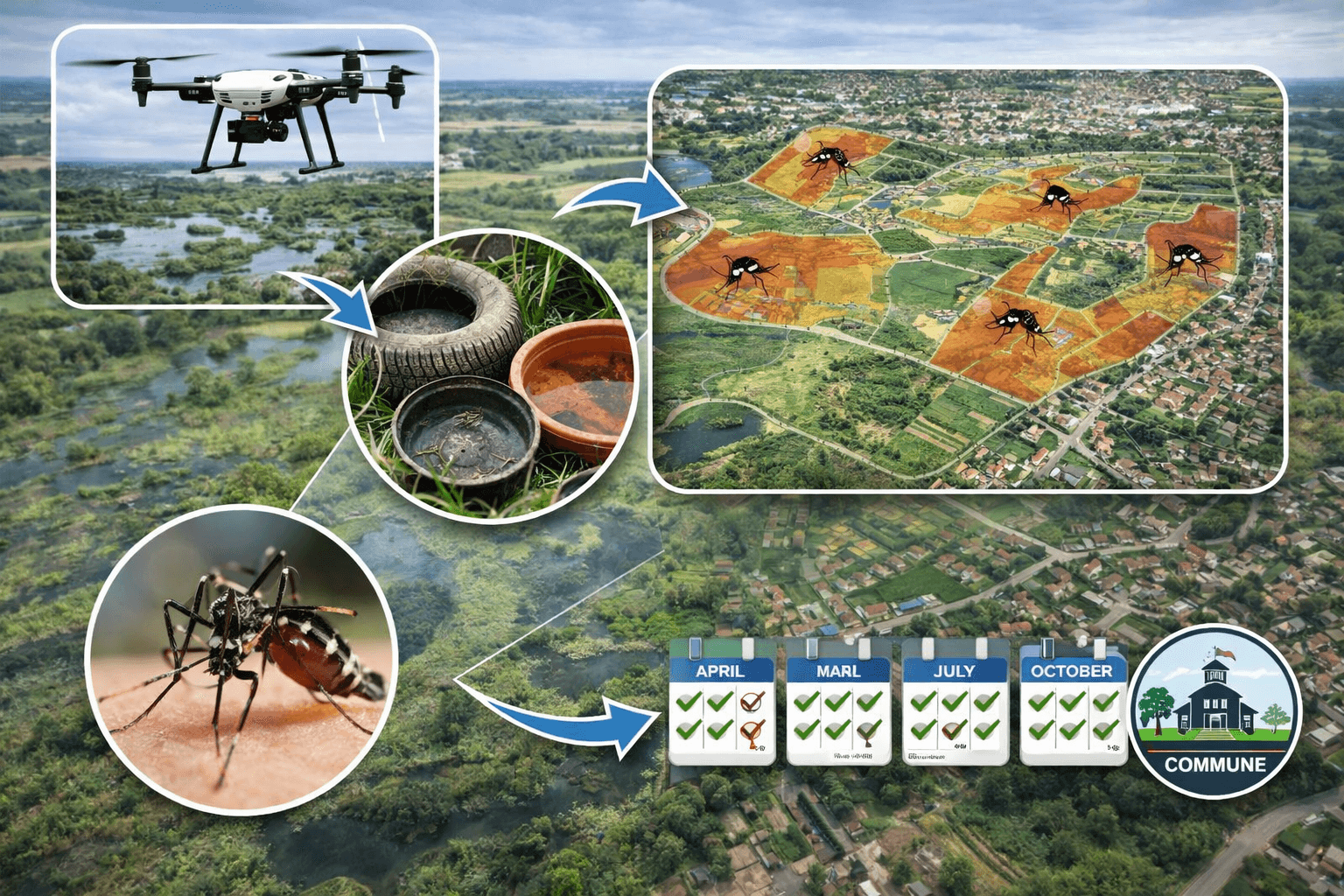Prévention des moustiques par drone : gîtes larvaires, moustique tigre et programme communal annuel