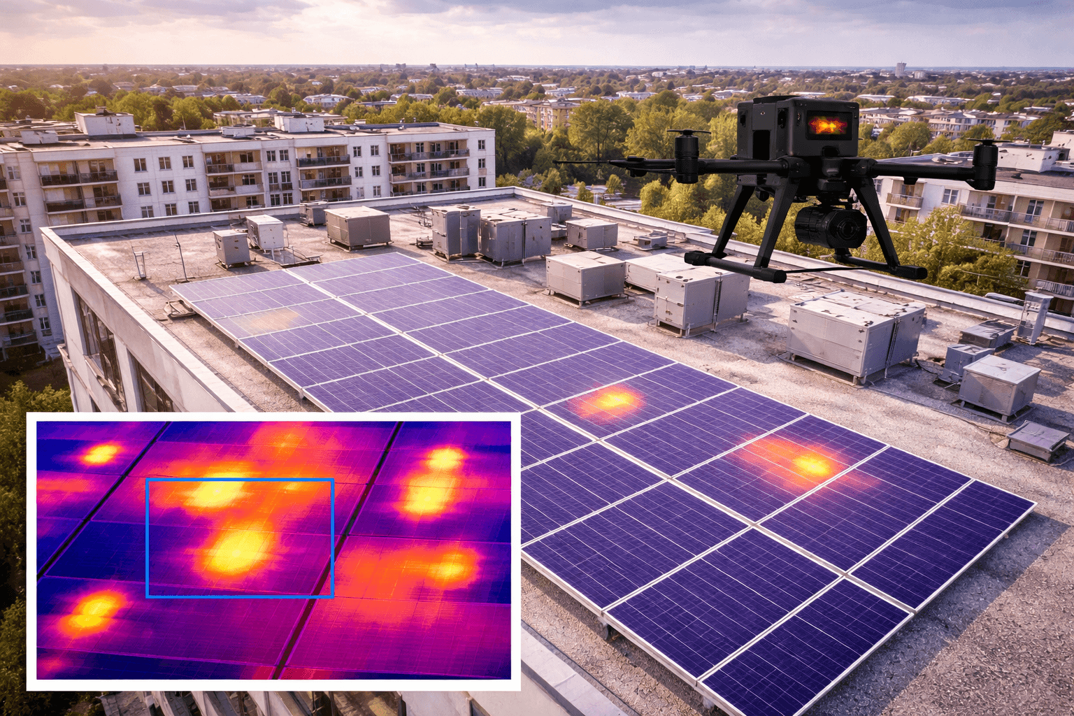 Inspection thermique de panneaux solaires par drone (détection hotspots et pertes de rendement)