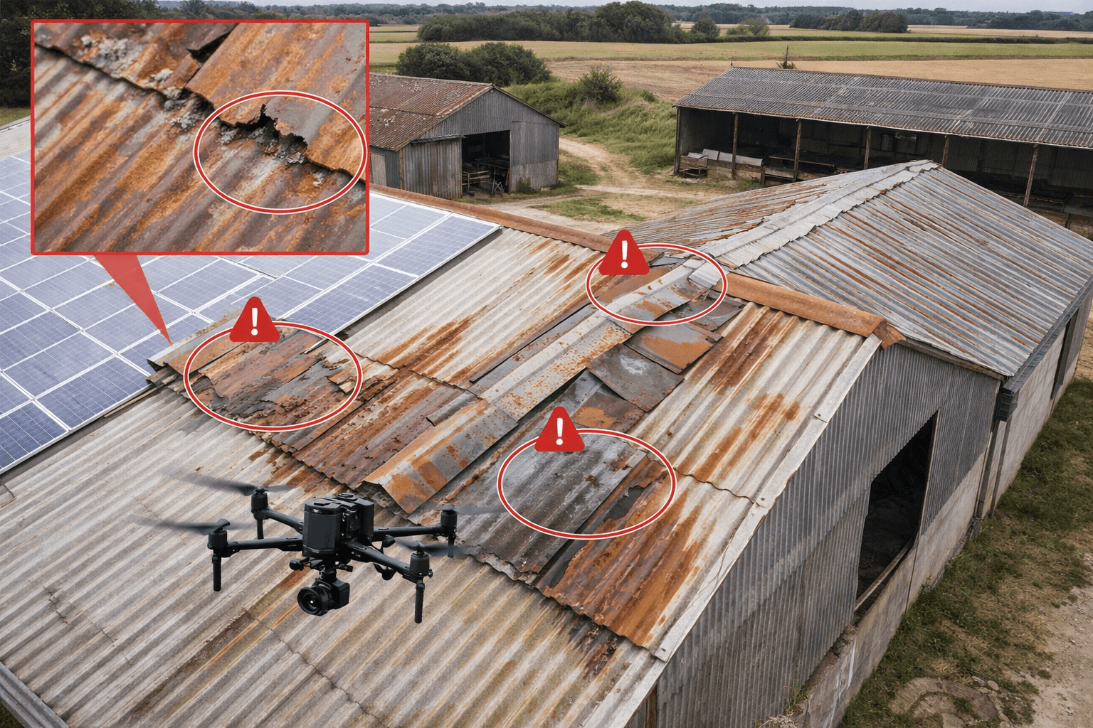 Inspection de toiture agricole par drone