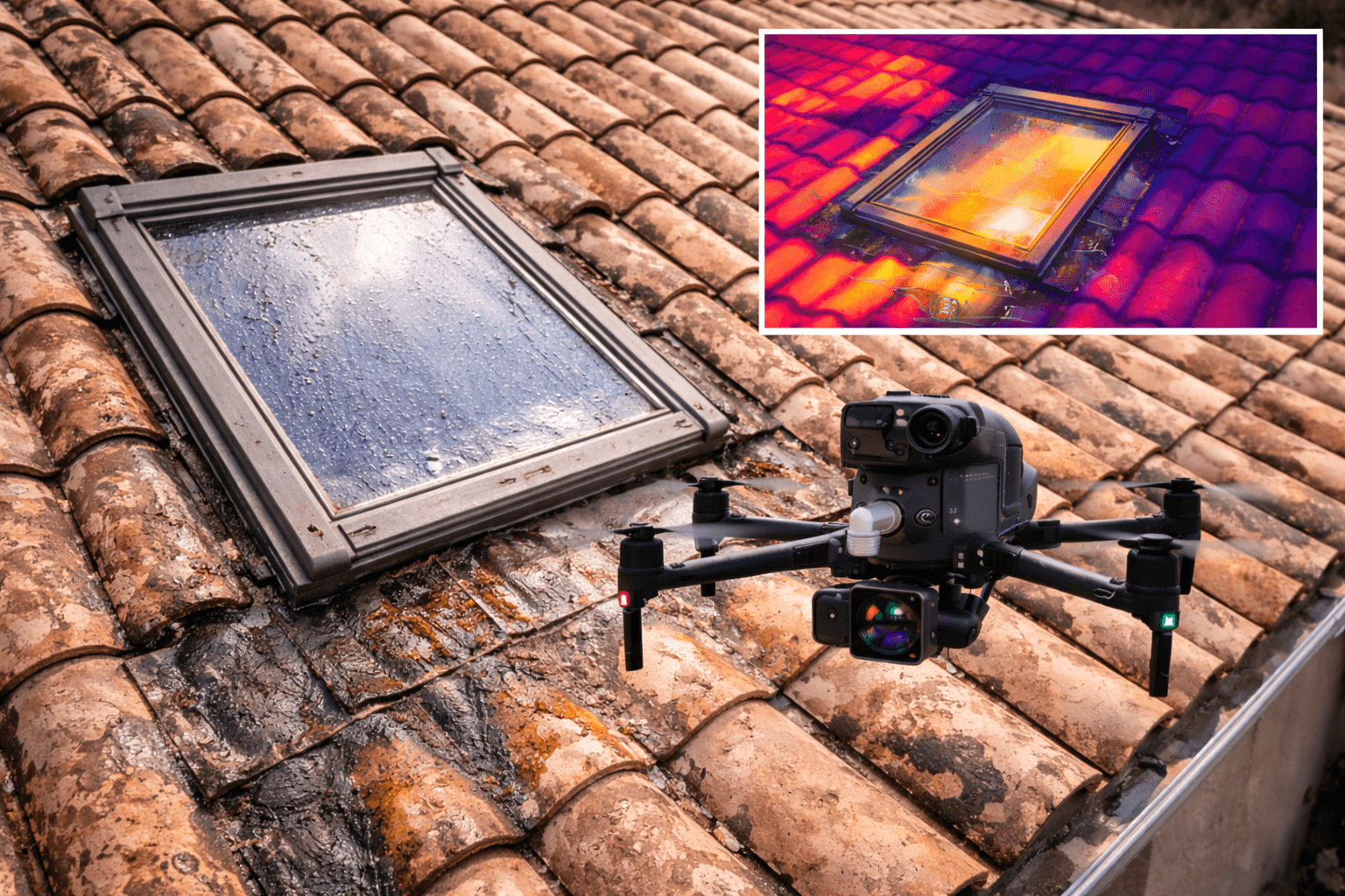 Détection d'humidité de toiture d'immeuble par drone (thermographie & inspection technique)