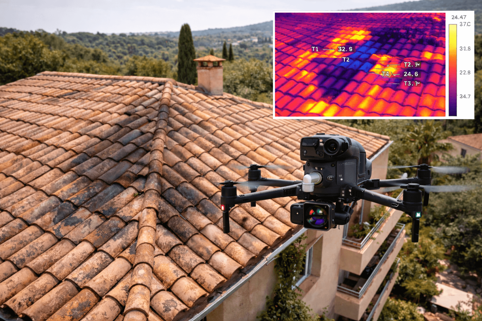 Détection d'infiltration de toiture d'immeuble par drone