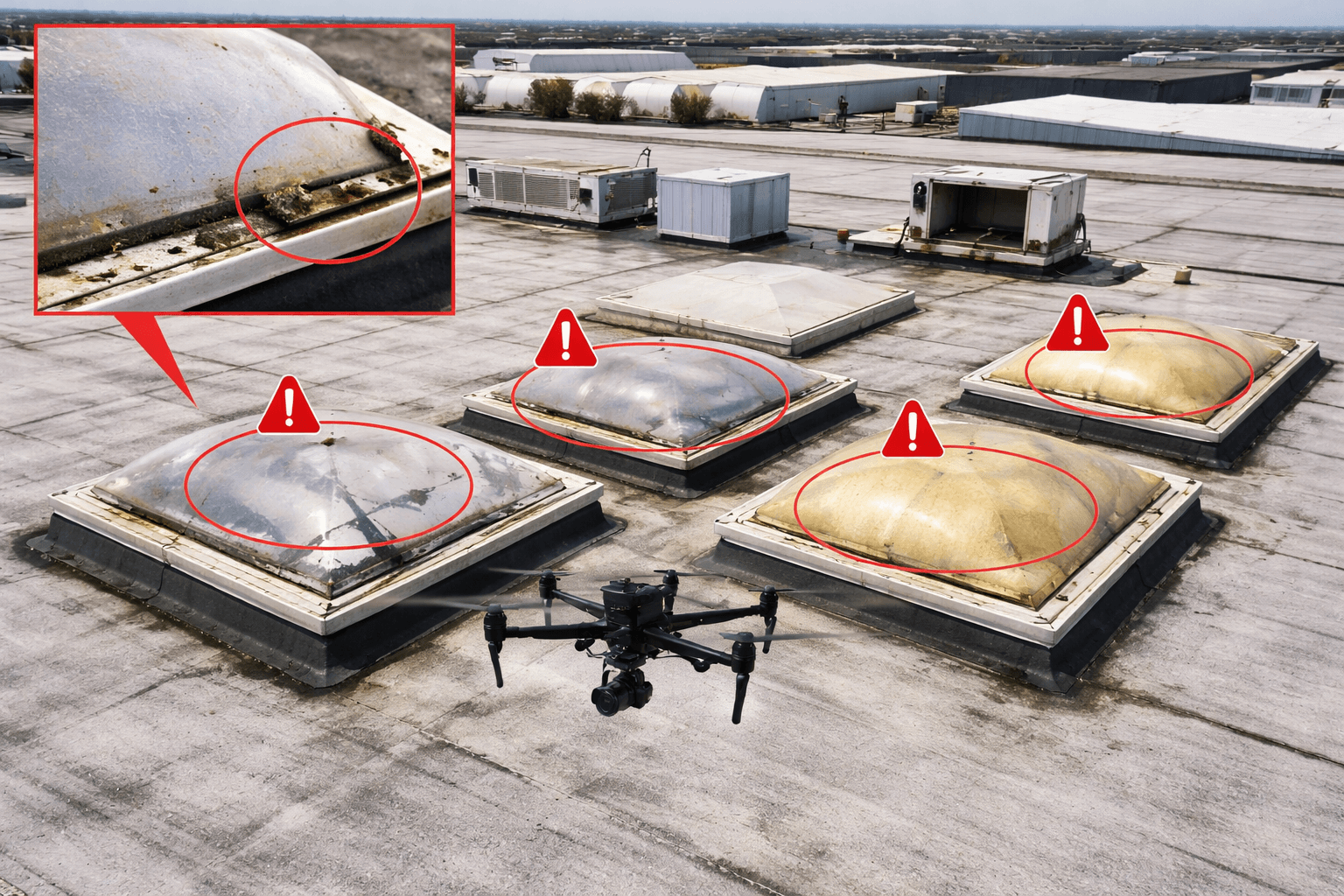 Inspection de lanterneaux de toiture industrielle par drone