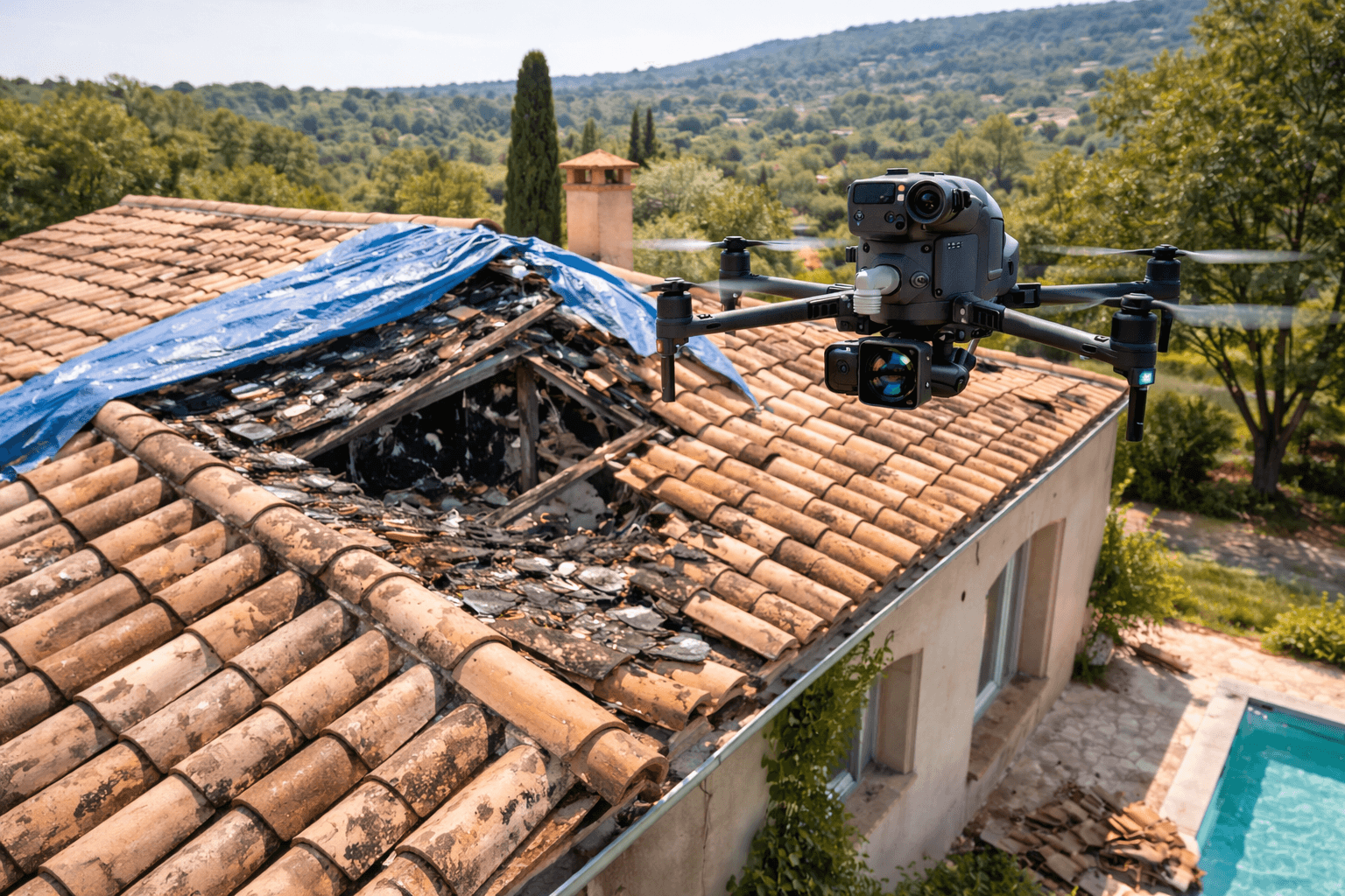 Inspection toiture maison après sinistre par drone (grêle, tempête, infiltration)