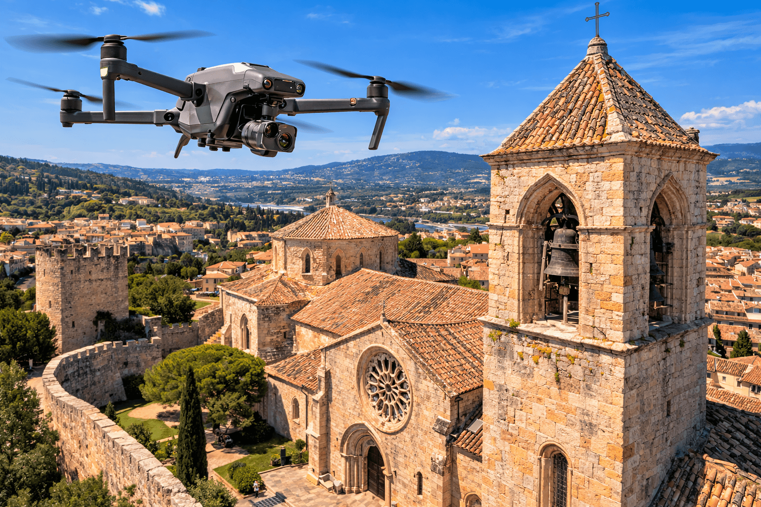 Inspection de toiture de monument historique par drone (église, château, clocher)