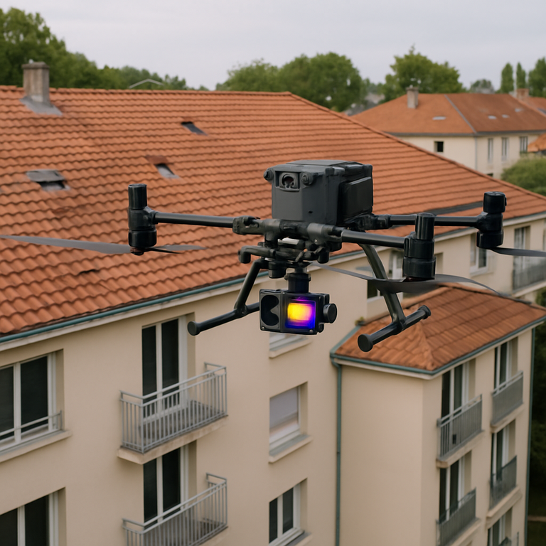 Recherche de fuites sur toiture d'immeuble résidentiel